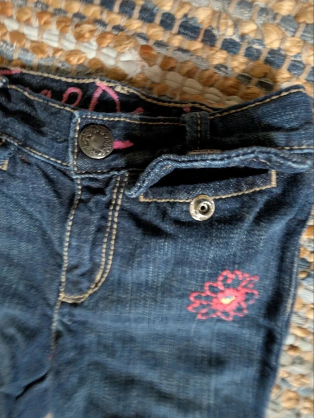 Vtg Gap Toddler Jeans 12-18M Floral Embroidered Flare Boho Y2K Dark Wash